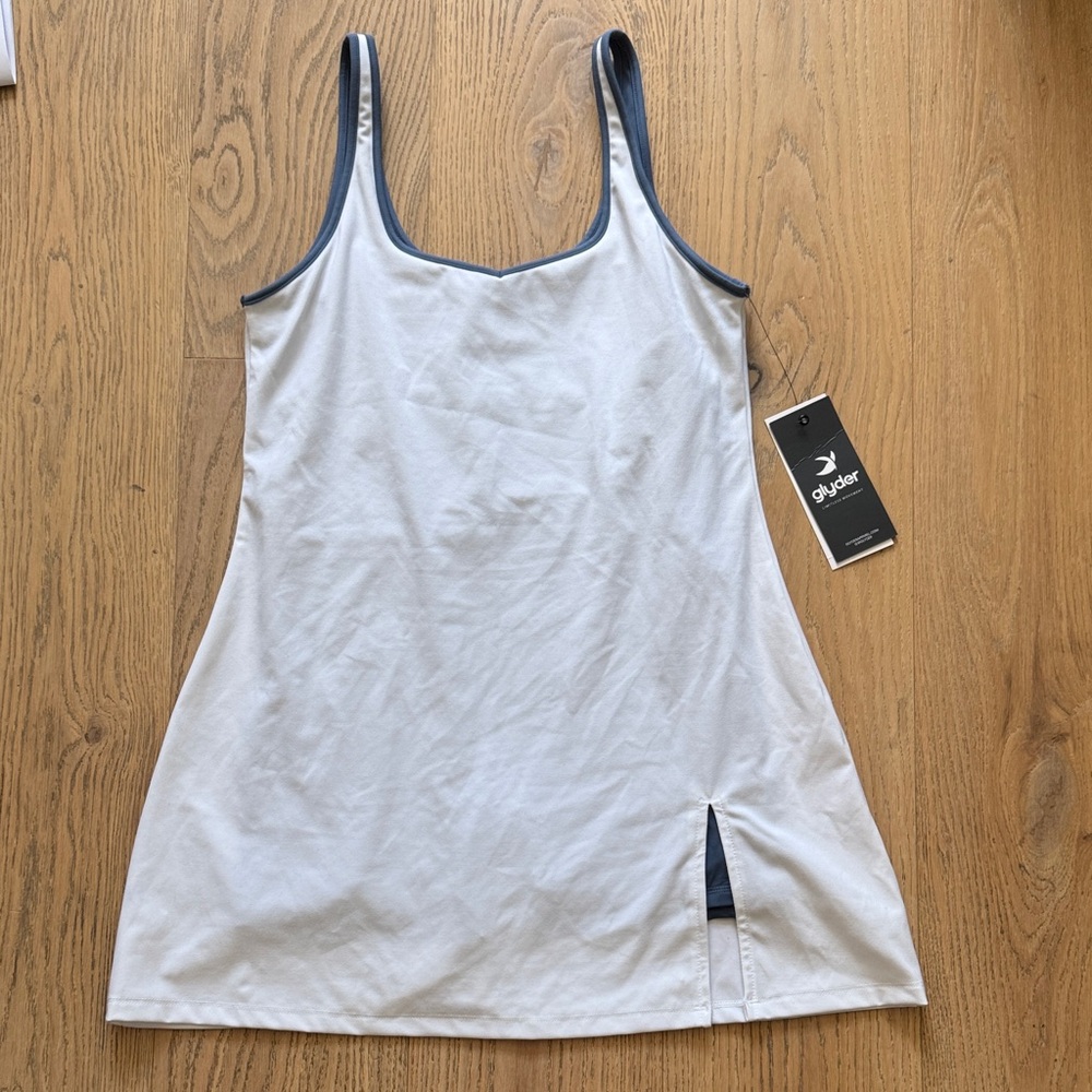 Glyder White Tank Dress with washed blue trim